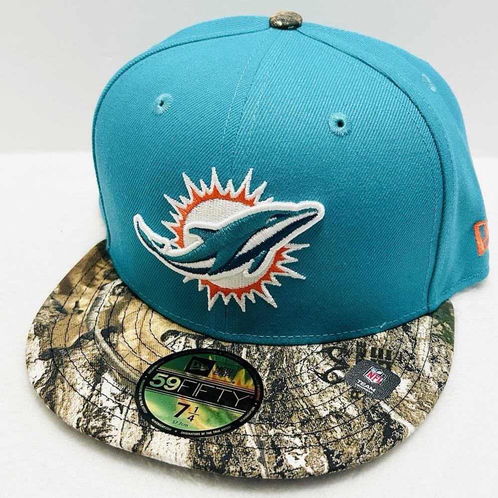 New Era Miami Dolphins 2-Tone Camo 59FIFTY Fitted Hat Cap 7 1/4 Turquoise‎ NFL